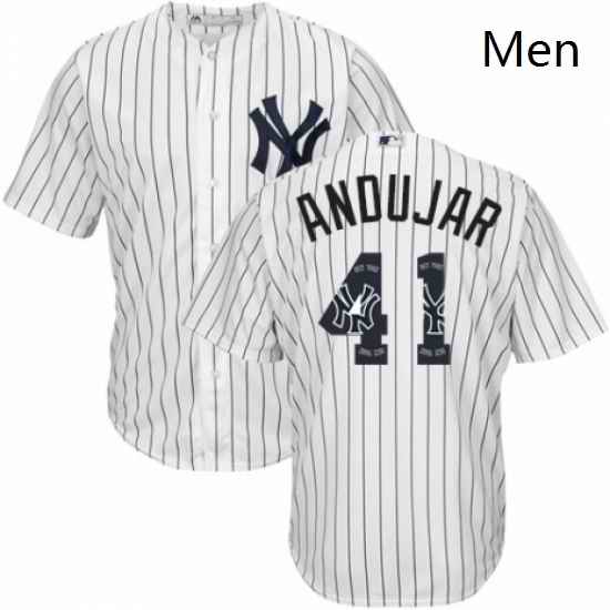 Mens Majestic New York Yankees 41 Miguel Andujar Authentic White Team Logo Fashion MLB Jersey